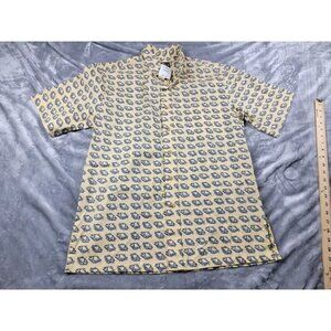 Kahala Hawaiian Shirt Small Men Button Down Short Sleeve Tribal Fish Yellow Blue